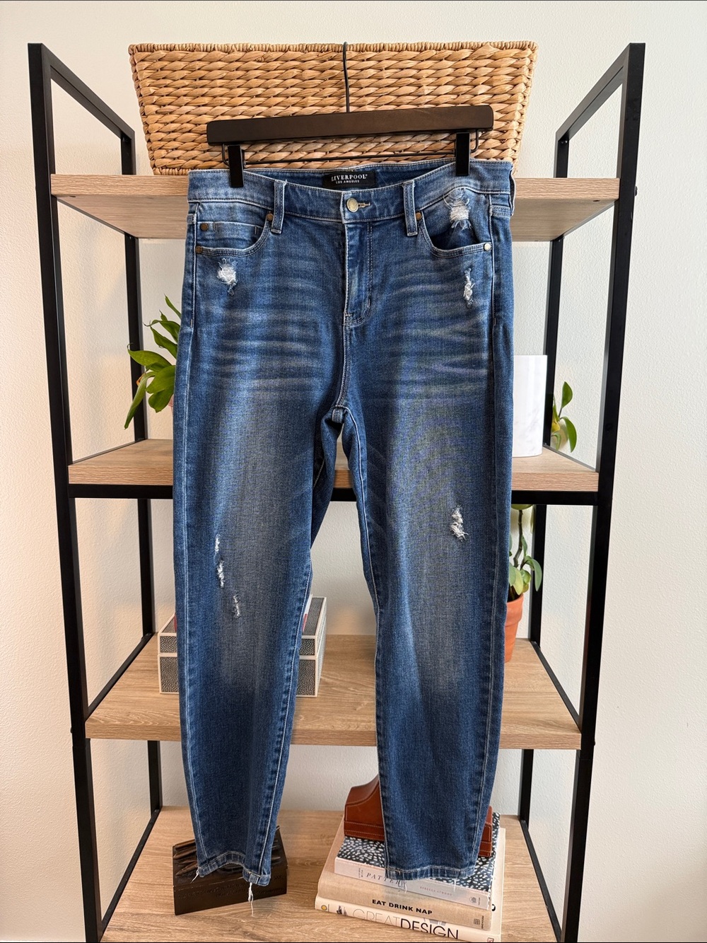 Liverpool Mid-Rise Distressed Skinny Raw Chew Hem Ankle Jeans, 10